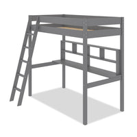 Lit mezzanine Brody gris avec bureau intégré, échelle et garde-corps pour enfants et adolescents - format lit simple
