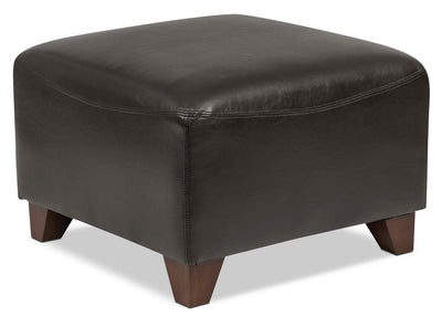 Zello 22.5" Faux Leather Ottoman with Wood Legs - Brown | Pouf Zello de 22,5 po en similicuir avec pattes en bois - brun