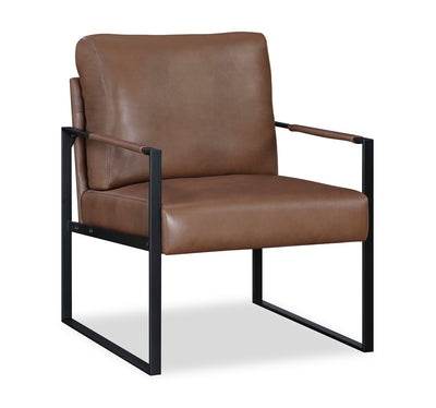 Nico 24.75" Faux Leather Accent Chair with Metal Legs - Brown | Fauteuil d’appoint Nico de 24,75 po en similicuir avec pattes en métal - brun