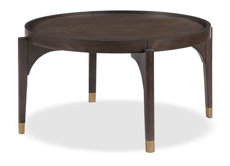 Table à café ronde moderne Neeva de 36 po - bouleau brun foncé
