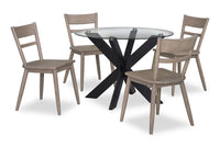 Ensemble de salle à manger Remi 5 pièces en verre et bois avec table ronde de 42 po (L) et 4 chaises à dossier en échelle - noir et brun