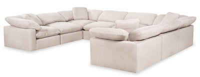 Eclipse Modular 8-Piece Linen-Look Fabric Sectional with Reversible Feather Down Cushions - Linen White | Sofa sectionnel modulaire Eclipse 8 pièces en tissu d’apparence lin avec coussins réversibles en duvet et plumes - blanc lin