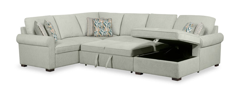 Sofa-lit sectionnel de droite Haven de Scott Living 4 pièces en tissu de chenille avec fauteuil long de rangement - bleu écume de mer