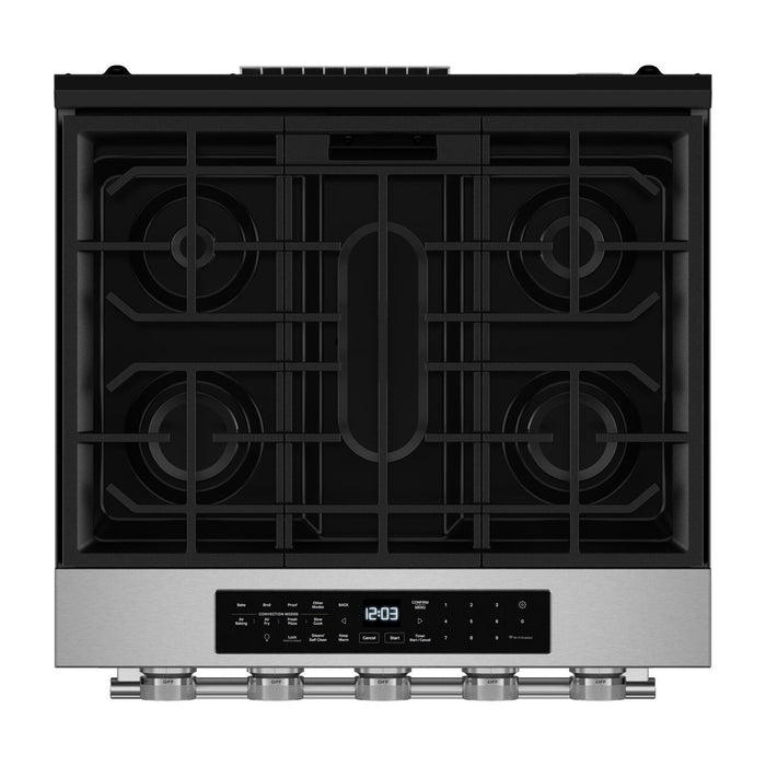 Cuisinière intelligente à gaz encastrée KitchenAid de 5,0 pi3 et de 30 po avec modes par convection - acier inoxydable résistant aux traces de doigts - KSGS330SPS