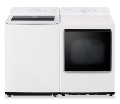 LG 5.8 Cu. Ft. Smart Top-Load Washer with EasyUnload™ and 7.3 Cu. Ft. Electric Dryer with AI Sensing | Laveuse intelligente à chargement par le haut LG 5,8 pi³ avec EasyUnload et sécheuse électrique LG 7,3 pi³ avec détection IA | LGTL820W
