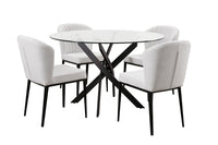 Ensemble de salle à manger Zoe 5 pièces avec table ronde de 47 po (L), dessus en verre, base géométrique en métal et 4 chaises - noir et gris