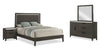 Ensemble de chambre à coucher Sable gris foncé 6 pièces avec lit, commode, miroir et table de nuit - format grand lit