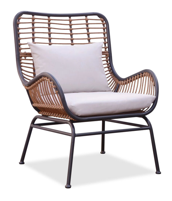 Fauteuil Maki pour la terrasse à l’extérieur - osier en résine tressé à la main, résistant aux rayons UV et aux intempéries - naturelle