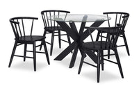 Ensemble de salle à manger Remi 5 pièces en verre et bois avec table ronde de 42 po (L) et 4 chaises à dossier à barreaux en forme de fuseau - noir