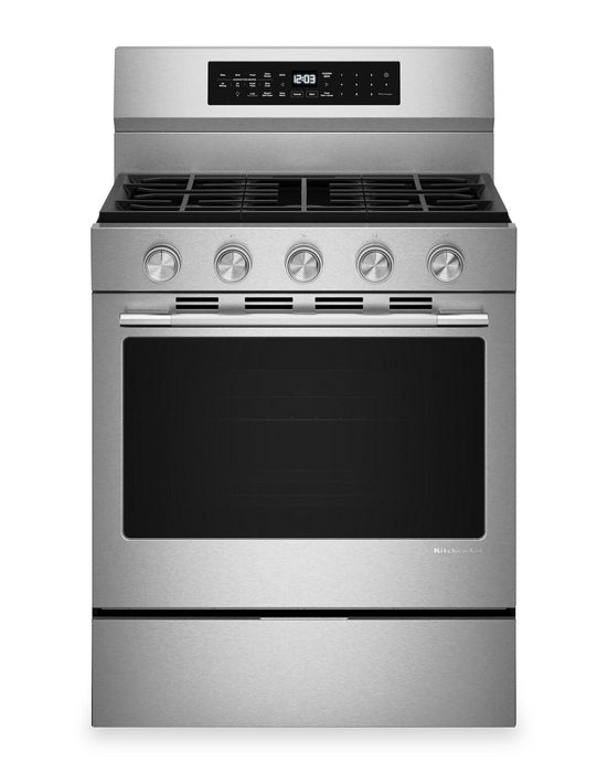 Cuisinière intelligente à gaz KitchenAid de 5,0 pi3 et de 30 po avec modes par convection - acier inoxydable résistant aux traces de doigts - KFGS530SPS