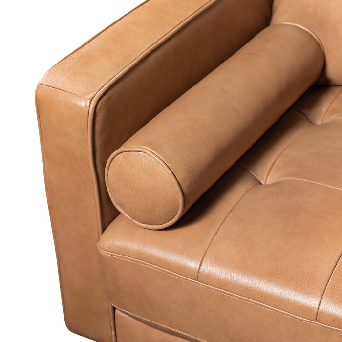 Sofa Edge de 86 po en cuir véritable avec pattes en bois et coussins de dossier amovibles - brun