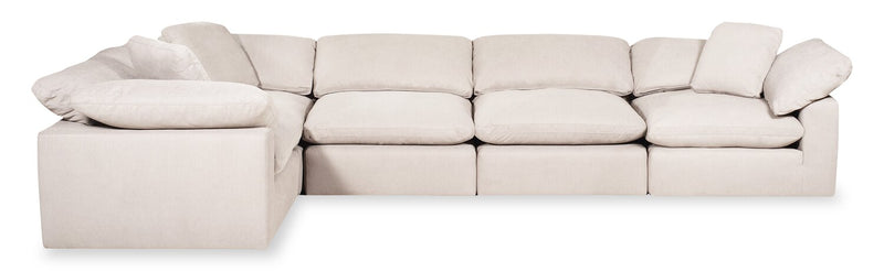 Sofa sectionnel modulaire Eclipse 5 pièces en tissu d’apparence lin avec coussins réversibles en duvet et plumes - blanc lin