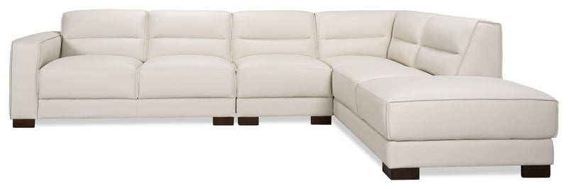 Sofa sectionnel de droite Citadel 3 pièces en cuir véritable de qualité supérieure avec pattes en bois - blanc givré