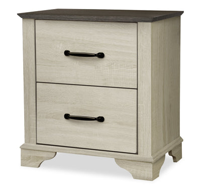 Clara Bedside 2-Drawer Nightstand, 22"W x 24"H - Bleached Oak & Brown | Table de nuit Clara de 22 po (L) x 24 po (H) à 2 tiroirs - chêne blanchi et brun