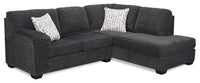 Sofa sectionnel de droite Morgan 2 pièces fabriqué au Canada en tissu de chenille avec coussins décoratifs - gris