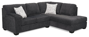 Sofa sectionnel de droite Morgan 2 pièces fabriqué au Canada en tissu de chenille avec coussins décoratifs - gris