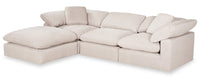 Sofa sectionnel modulaire Eclipse 4 pièces en tissu d’apparence lin avec pouf et coussins réversibles en duvet et plumes - blanc lin