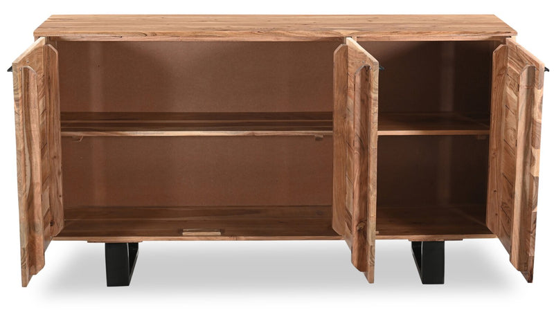 Desserte de salle à manger Oskar de 60 po (L) en acacia et métal avec rangement - naturelle et noire