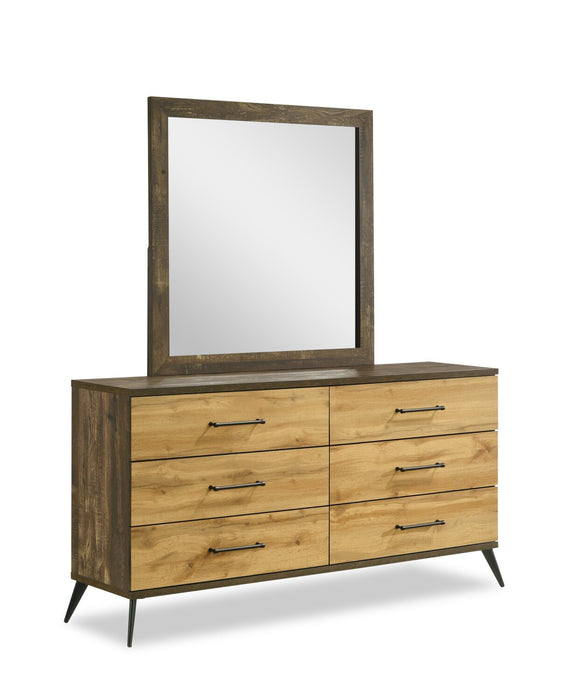 Ensemble de chambre à coucher Silas 6 pièces brun rustique avec lit plateforme, commode, miroir, table de nuit et éclairage à DEL - format très grand lit