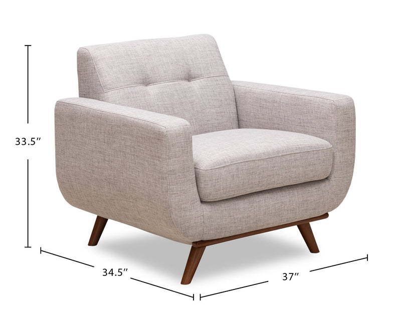 Fauteuil Freeman Kort & Co. de 37 po en tissu d’apparence lin avec pattes en bois et coussin de dossier capitonné - blanc colombe