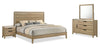 Ensemble de chambre à coucher Sable brun clair 6 pièces avec lit, commode, miroir et table de nuit - format très grand lit