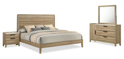 Sable 6pc Bedroom Set with Bed, Dresser, Mirror & Nightstand, Light Brown - King Size | Ensemble de chambre à coucher Sable brun clair 6 pièces avec lit, commode, miroir et table de nuit - format très grand lit