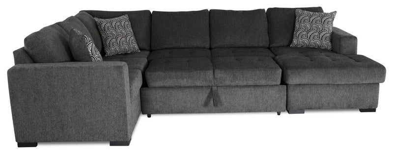 Sofa-lit sectionnel de droite Legend 4 pièces fabriqué au Canada en tissu de chenille avec fauteuil long de rangement - gris poivre