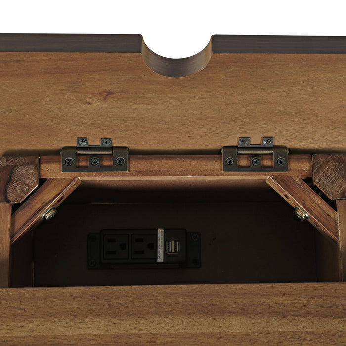 Table de fauteuil rustique Nathan de 16 po avec rangement, tablette et port USB - brun clair