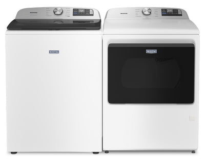 Maytag 6.0 Cu. Ft. Smart Top-Load Washer and 7.4 Cu. Ft. Gas Dryer – White | Laveuse intelligente à chargement par le haut de 6,0 pi3 et sécheuse à gaz de 7,4 pi3 de Maytag - blanches