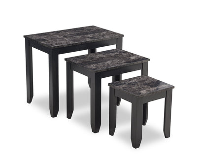Roma 25" 3-Piece Nesting Tables with Shelf - Black Marble Look | 3 tables gigognes Roma de 25 po avec tablette - imitation de marbre noire