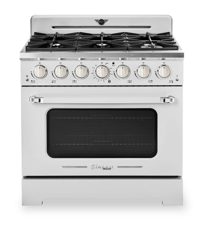 Classic Retro by Unique 36" 5.2 Cu. Ft. 6-Burner Gas Range with Convection - Marshmallow White - UGP-36CR W | Cuisinière à gaz Classic Rétro par Unique de 36 po et de 5,2 pi3 à 6 brûleurs avec convection - blanc guimauve - UGP-36CR W | UGP36CRW