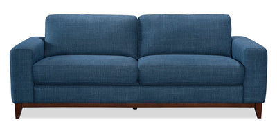 River 87" Linen-Look Fabric Sofa with Wood Base and Legs - Blue | Sofa River de 87 po en tissu d’apparence lin avec base et pattes en bois - bleu