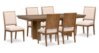 Ensemble de salle à manger Henri de Scott Living 7 pièces en bois avec table, rallonge de 66 po à 84 po (L) et chaises - brun et crème