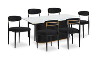 Ensemble de salle à manger Capri de Kort & Co. 7 pièces avec table de 72 po (L), touches dorées, base piédestal et 6 chaises - noir