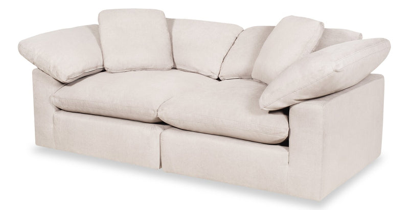 Causeuse modulaire Eclipse de 86 po en tissu d’apparence lin avec coussins réversibles en duvet et plumes - beige lin