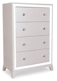 Commode verticale somptueuse Halo de 32 po (l) x 48 po (H) à 4 tiroirs avec éclairage à DEL pour la chambre à coucher - blanche