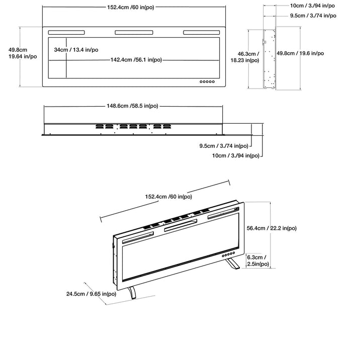 Foyer électrique moderne Mirage de 60 po - noir