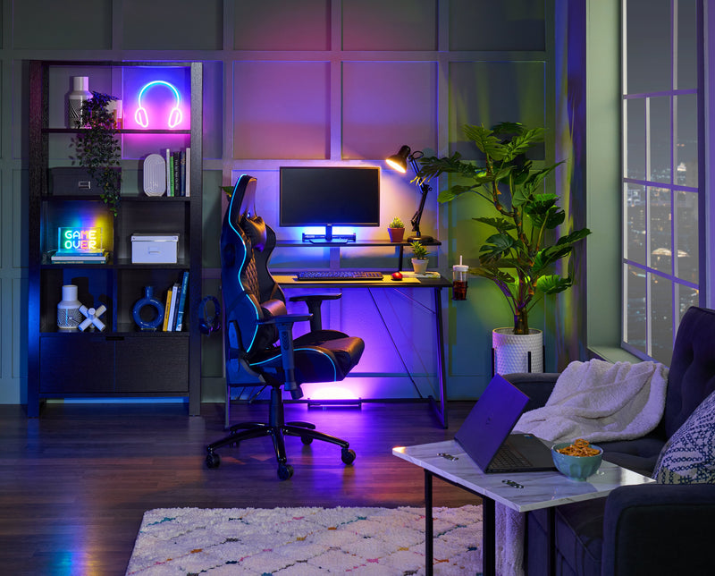 Bureau de jeu Sparta de 48 po avec tablette surélevée pour moniteur - noir avec touches de rouge