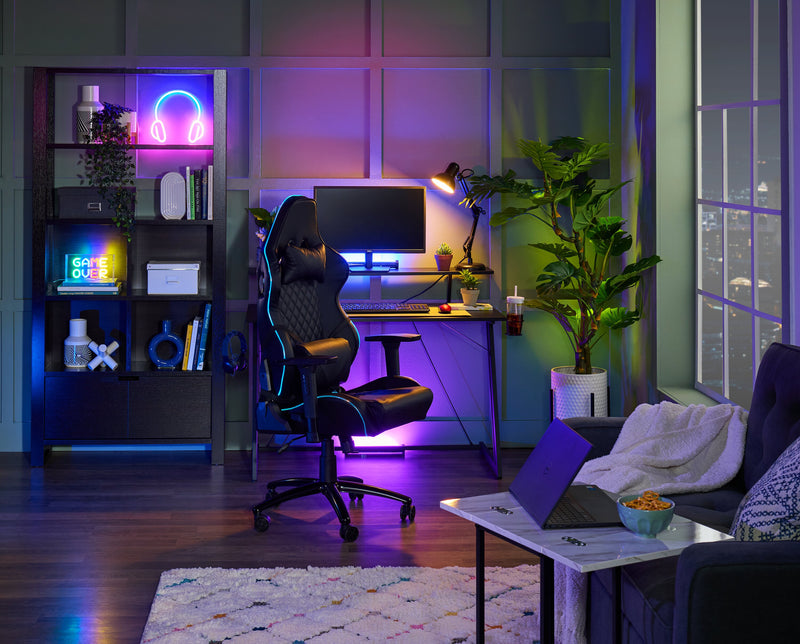 Bureau de jeu Sparta de 48 po avec tablette surélevée pour moniteur - noir avec touches de rouge