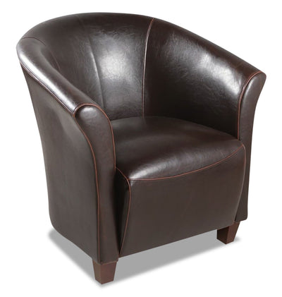 Ethan 31" Faux Leather Tub-Style Accent Chair with Wood Legs - Brown | Fauteuil d’appoint Ethan de style gondole de 31 po en similicuir avec pattes en bois - brun