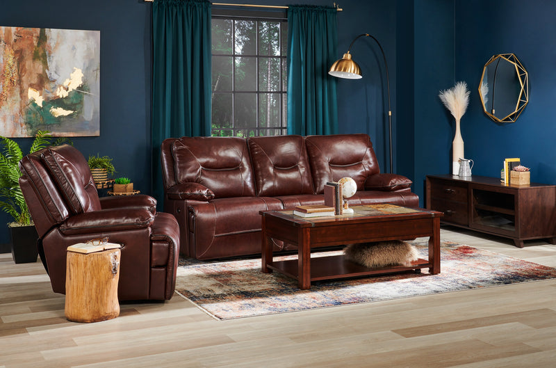 Table à café rustique Roanoke de 50 po avec dessus relevable, rangement et tablette - bois cerisier foncé et incrustation d’ardoise