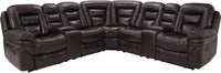 Sofa sectionnel inclinable Leo 7 pièces en tissu d’apparence cuir avec consoles de rangement et porte-gobelets - brun noyer