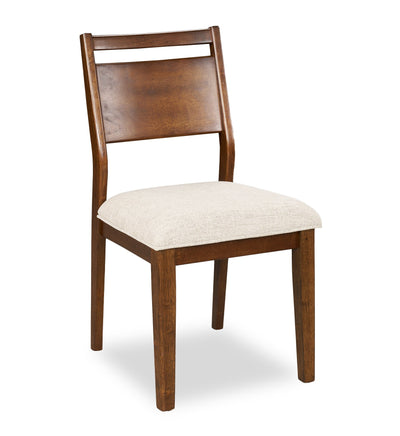 Vale Dining Chair with Polyester Fabric, Wood, Ladder-back - Brown & Beige | Chaise de salle à manger Vale en tissu de polyester et en bois avec dossier en échelle - brune et beige