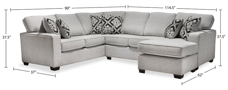 Sofa sectionnel de droite Verona 2 pièces fabriqué au Canada en tissu d’apparence lin avec coussins amovibles - beige