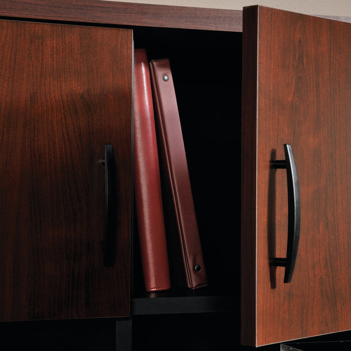 Crédence de type classeur Via de 36,54 po de qualité commerciale avec armoire et compartiments ouverts - cerisier et grise