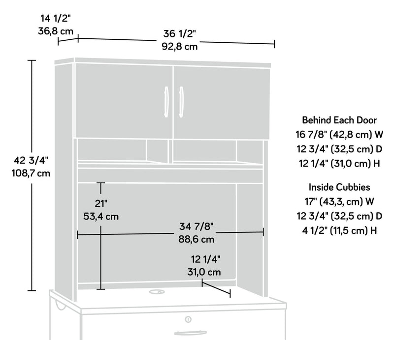 Crédence de type classeur Via de 36,54 po de qualité commerciale avec armoire et compartiments ouverts - cerisier et grise