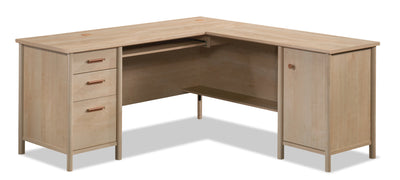 Whitaker Point 94.13" Commercial Grade L-Shaped Office Desk with Storage & Keyboard Tray - Natural Maple|Bureau en forme de L Whitaker Point de 94,13 po de qualité commerciale avec rangement et plateau pour clavier - érable naturel