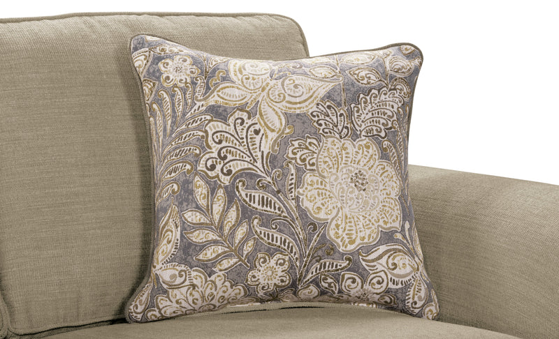 Causeuse Wynn de 70 po fabriquée au Canada en tissu de chenille avec bordure de clous décoratifs et pattes en oignon en bois - taupe