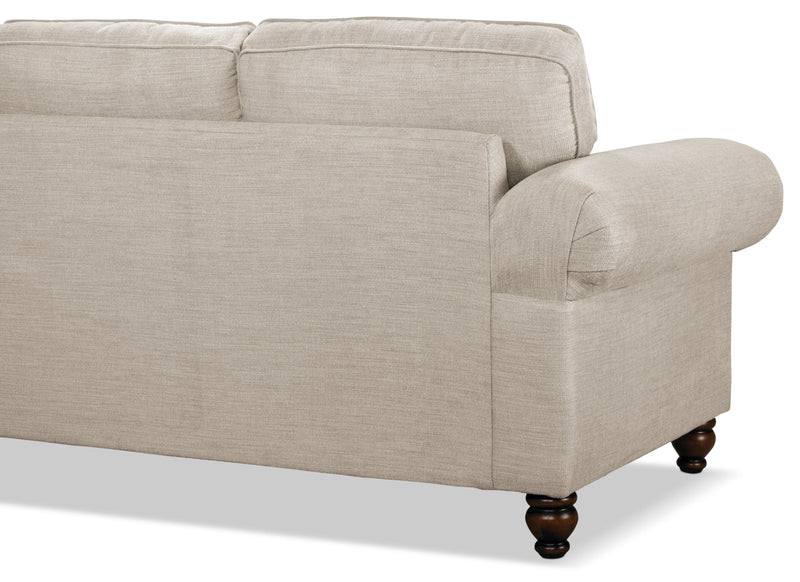 Sofa Wynn de 93 po fabriqué au Canada en tissu de chenille avec bordure de clous décoratifs et pattes en oignon en bois - beige lin