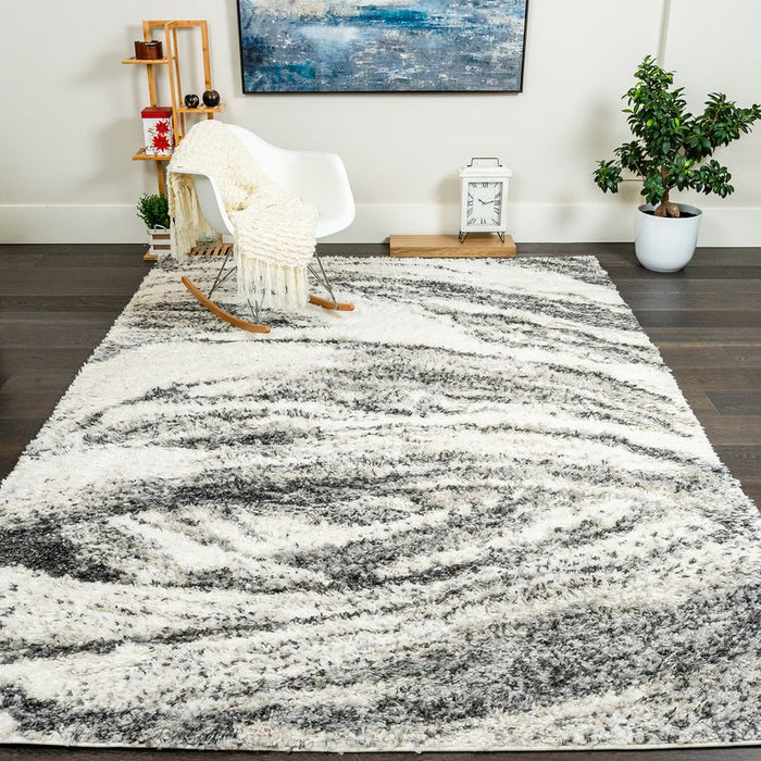 Carpette à poil long Paris crème à motif de coups de pinceau - 6 pi 7 po x 9 pi 6 po